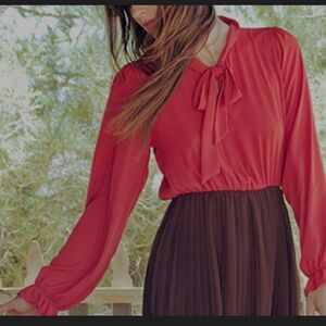 Everly Front Neck Tie Colorblock Dress Sz Small Brown/orange